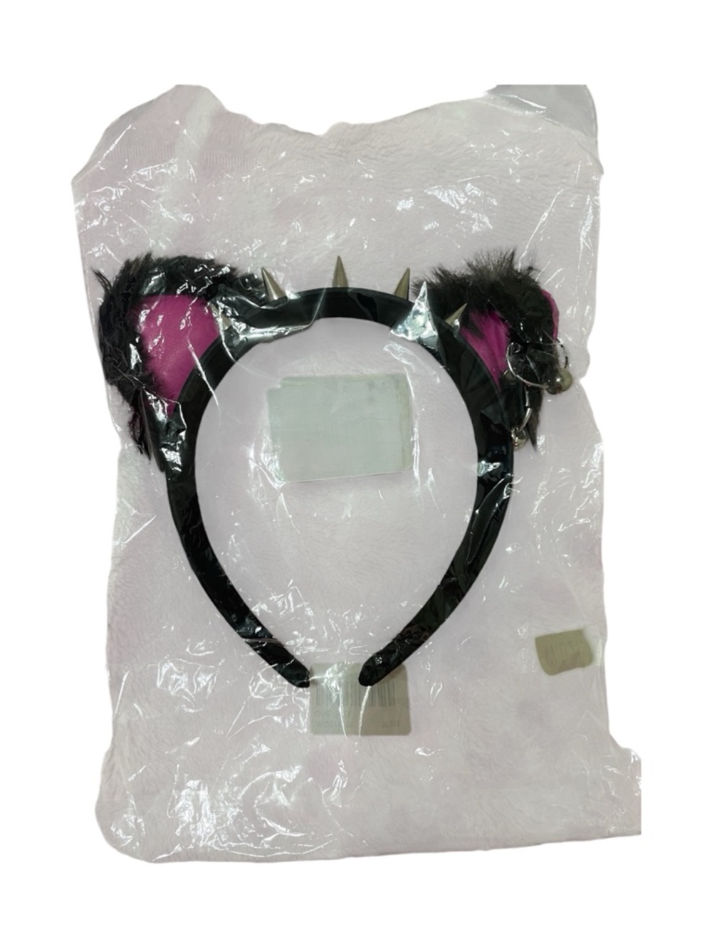 Psycho Bunny Black Headband with Pink Faux Fur Cat Ears and Spikes